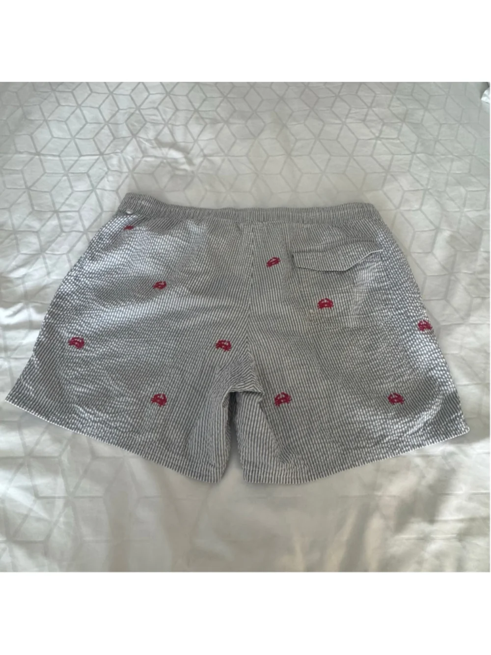 J.Crew Seersucker Crab Print Swim Trunks Men Large Blue White Lined Beach Short